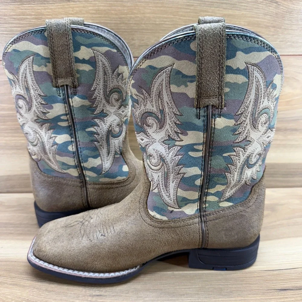 Ariat Lonestar Western Boots Boys 3.5 Square Toe Rodeo Ranch Tan Camo